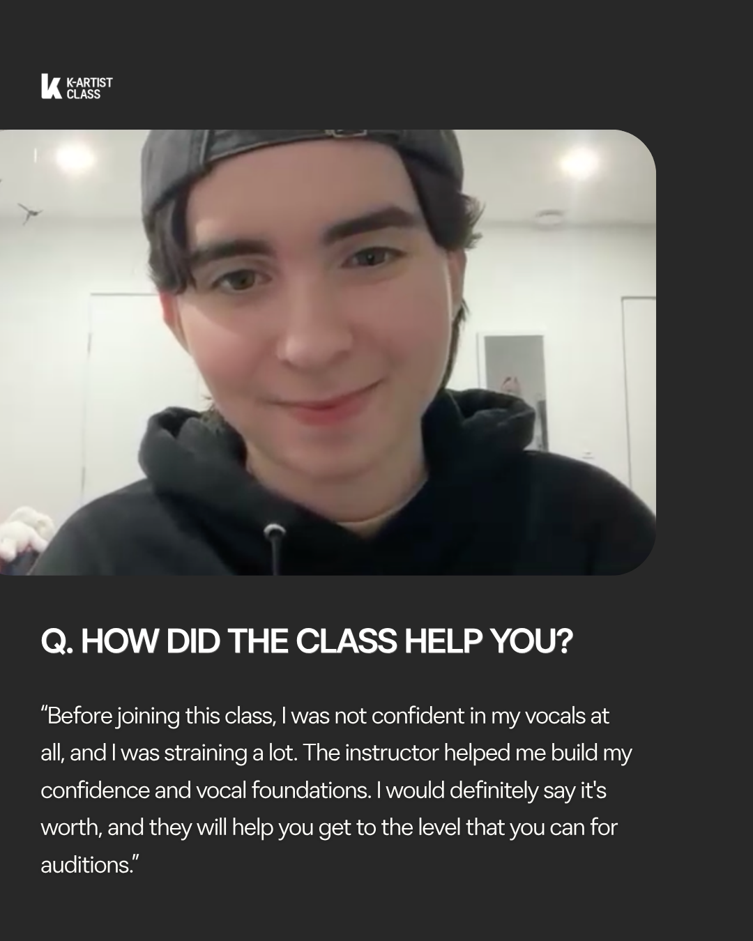 Matthew Lee explaining how K-ARTIST CLASS helped his audition preparation